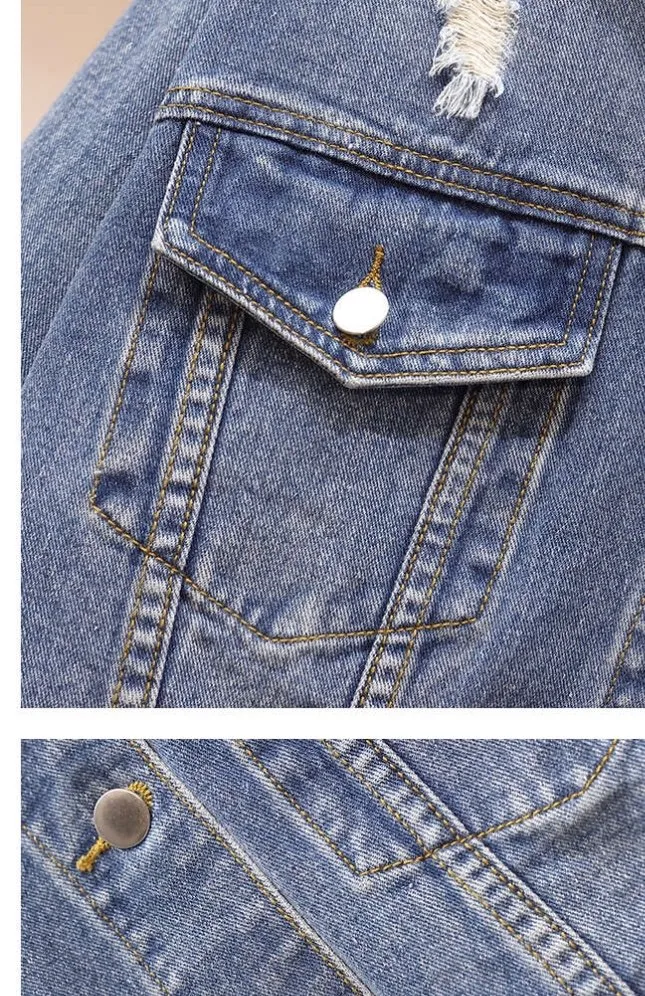Mulheres moda Outono Bordados Jaqueta Denim solto da roupa