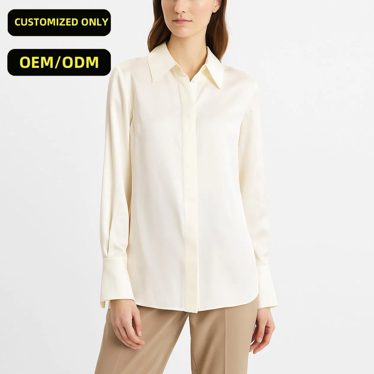 Blusa de Linho Elegante de Manga Longa Personalizada para Mulheres