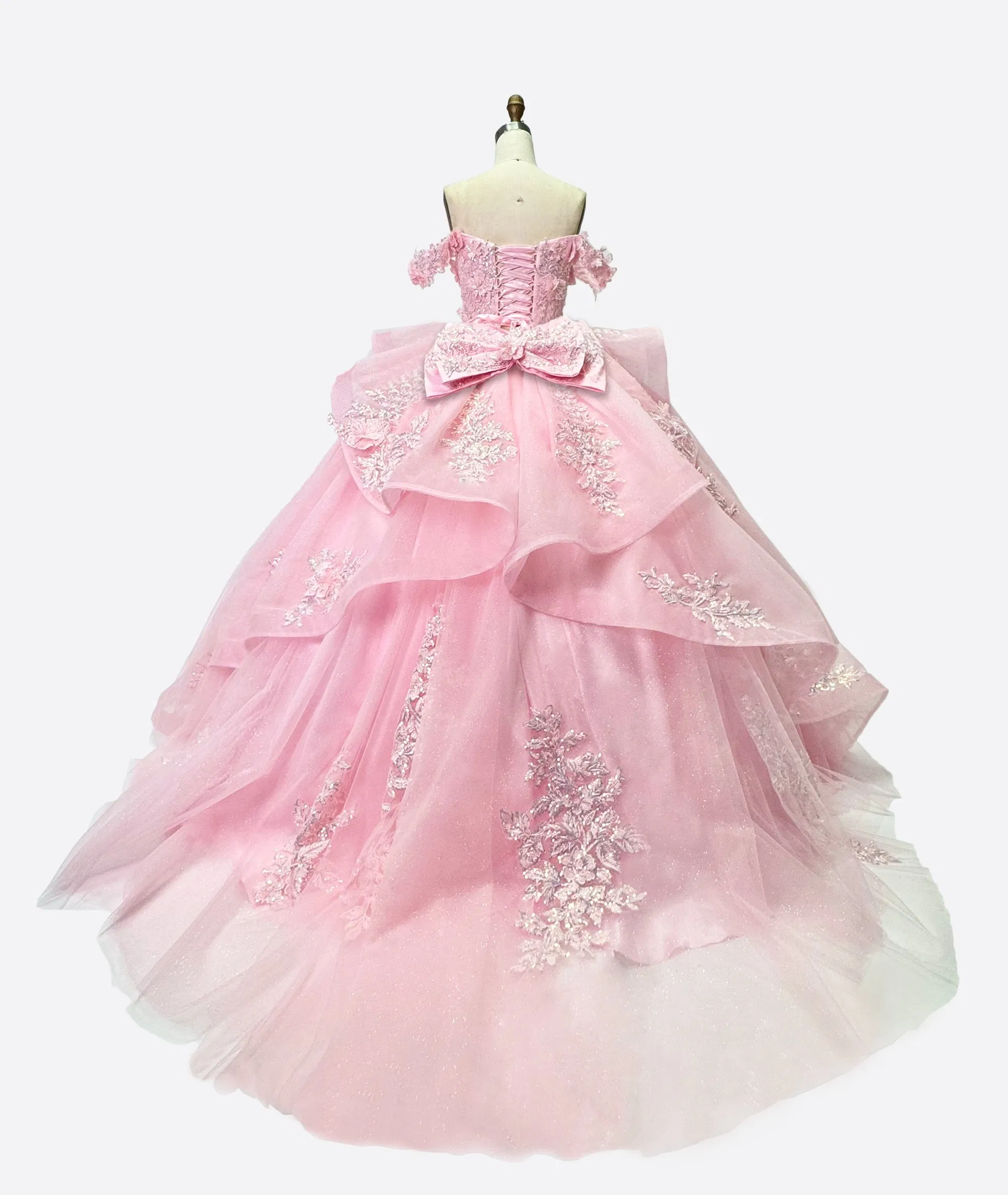 Vestido de Festa de Quinceanera Rosa Princesa Off Shoulder com Decote Coração em Renda para Mulheres, Vestido de Casamento, Vestido de Menina, Vestido de Baile
