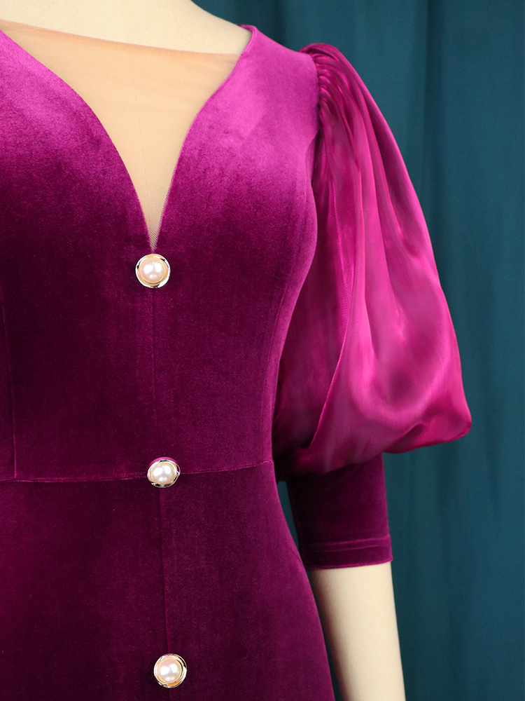 Vestido Francês de Alta Qualidade com Cintura e Mangas Longas para Mulheres - Roupas de Festa