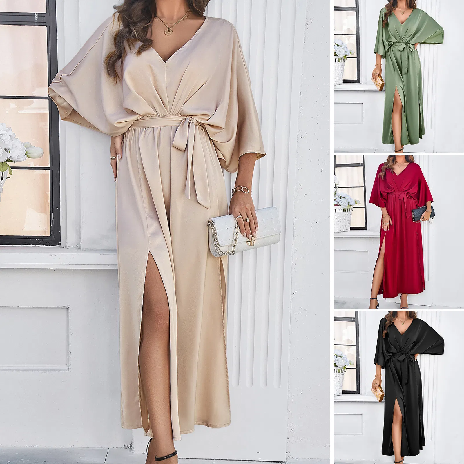 Vestido Elegante Vintage de Verão com Decote em V Clássico