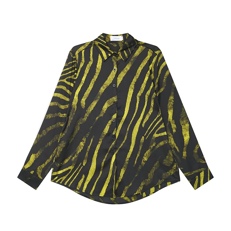 Camisa de Manga Longa para Mulheres com Estampa de Zebra para o Verão, Blusa Feminina com Botões