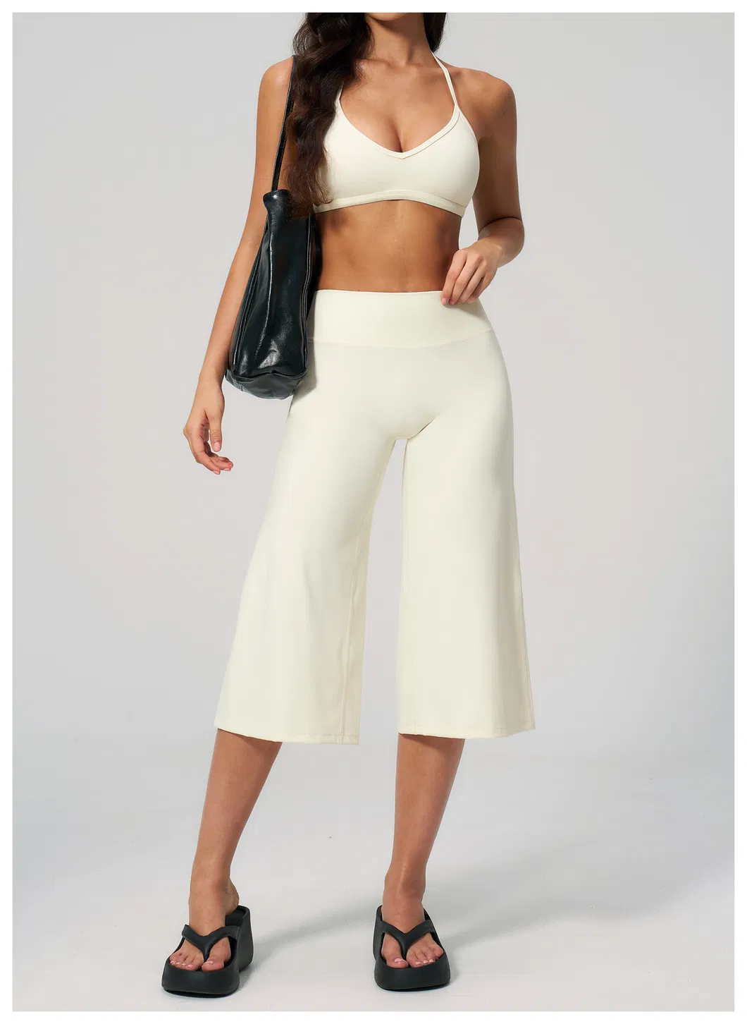 Calças Cropped Largas e Soltas, Top de Yoga com Decote em V, Roupas Femininas, Moda, Roupas Casuais para Esportes