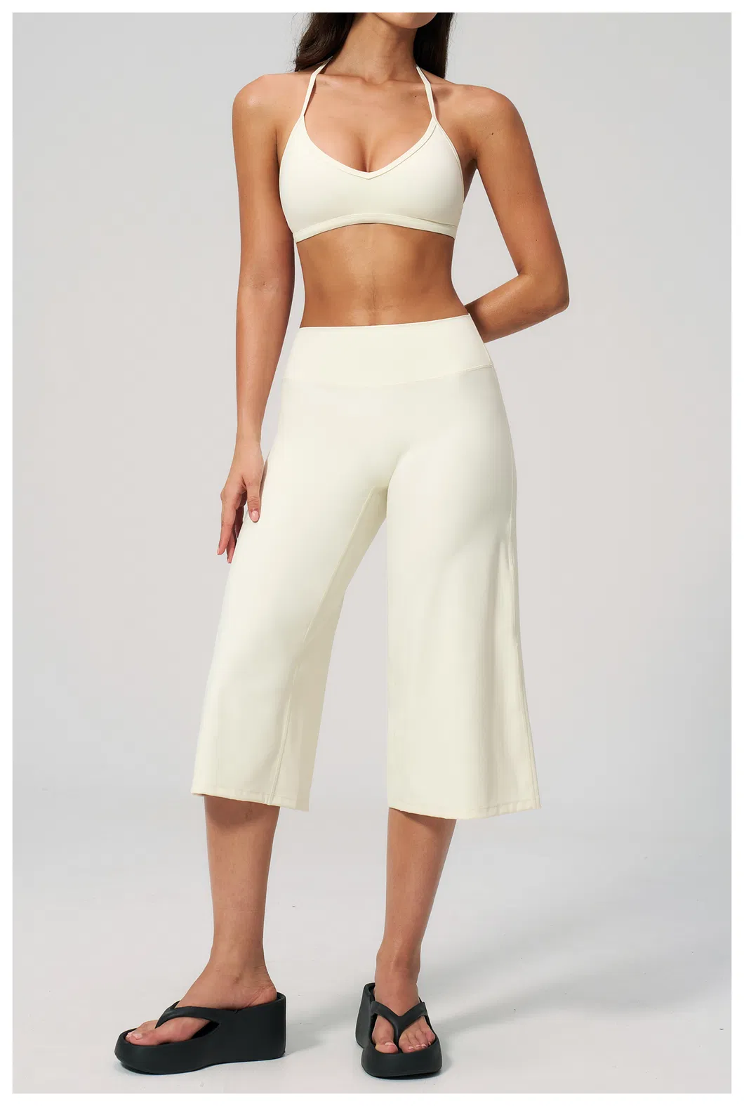 Calças Cropped Largas e Soltas, Top de Yoga com Decote em V, Roupas Femininas, Moda, Roupas Casuais para Esportes