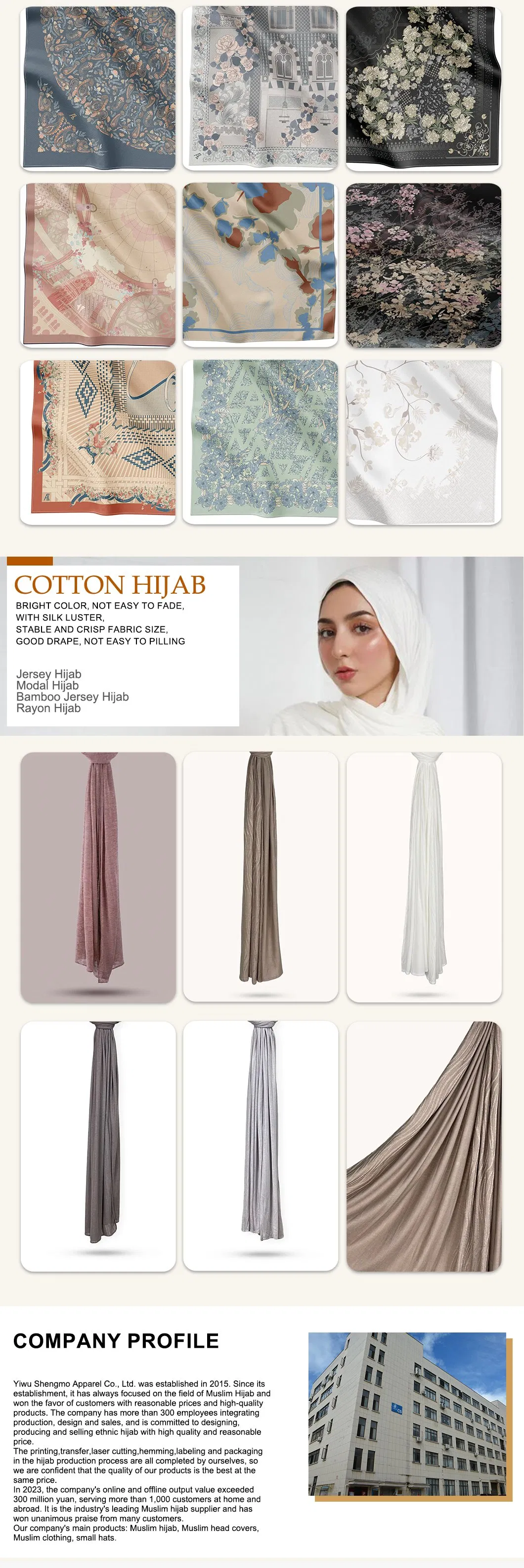 Moda Modesta Elegante Personalizada Estampas Sazonais Mercado do Oriente Médio Hijab de Cetim Elástico