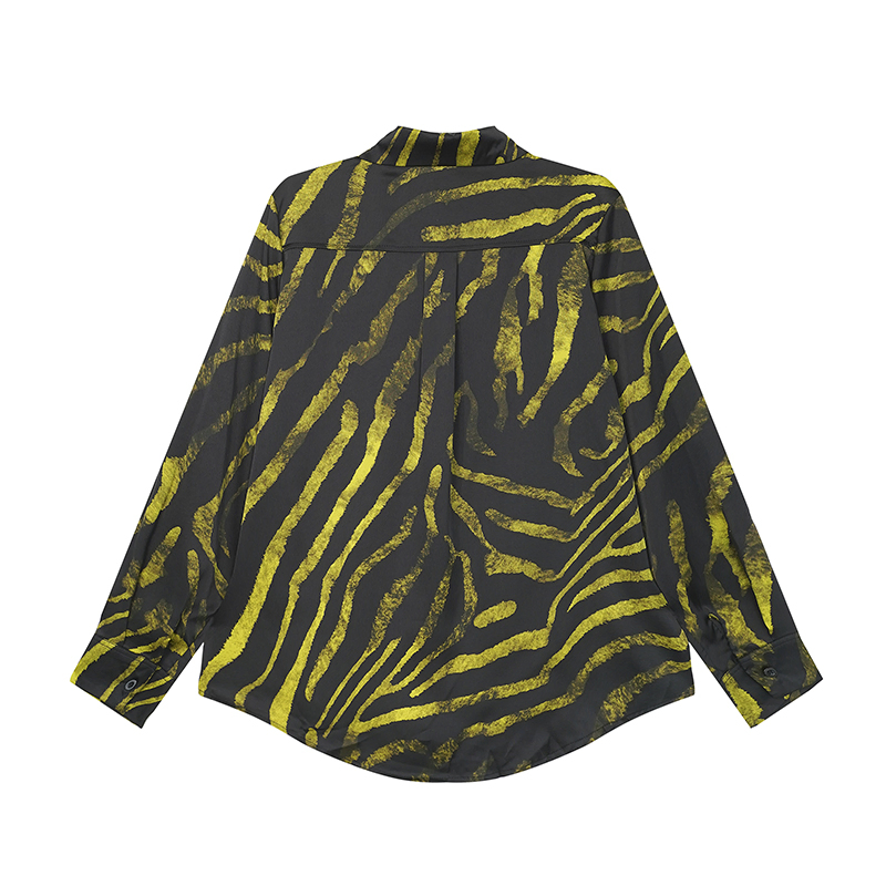 Camisa de Manga Longa para Mulheres com Estampa de Zebra para o Verão, Blusa Feminina com Botões