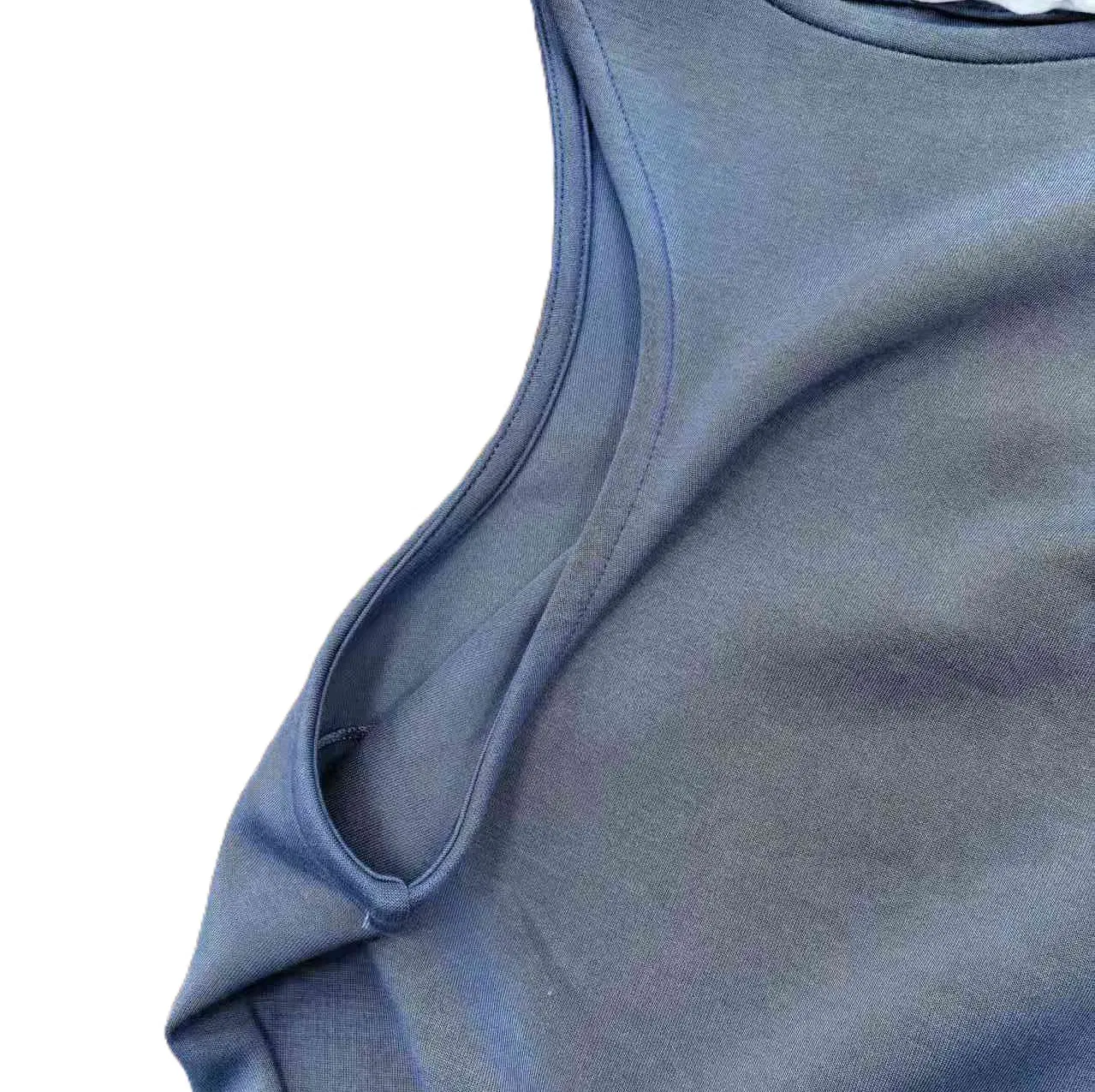 Vestido Midi Casual Sem Mangas com Cintura Franzida em Tecido Scuba Macio e Elástico para Mulheres