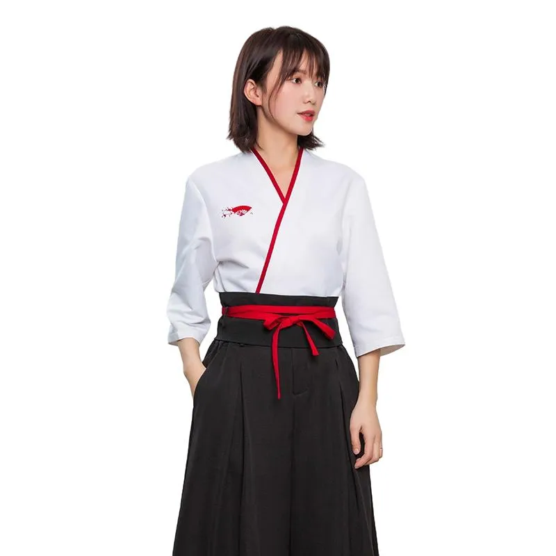 Melhor Qualidade Conjunto de Trabalho para Homens e Mulheres com Manga de Cinco Pontos, Saia, Calças, Uniforme de Garçom para Restaurante, Roupa de Chef para Cozinha