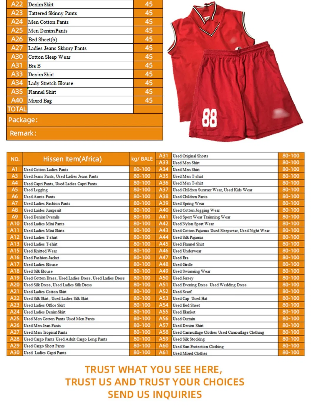 Fardos de roupas usadas premium