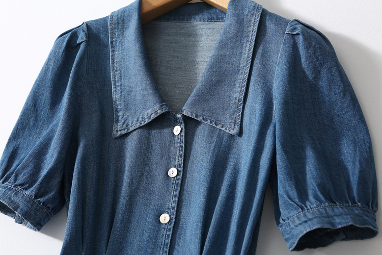 Vestido Maxi de Denim Estiloso para Mulheres, Vestido de Jeans Popular para o Verão e Primavera, Vestido de Algodão Clássico com Impressão DTG, Vestido com Logotipo Personalizado, OEM ODM, Roupas Personalizadas, Preço de Atacado