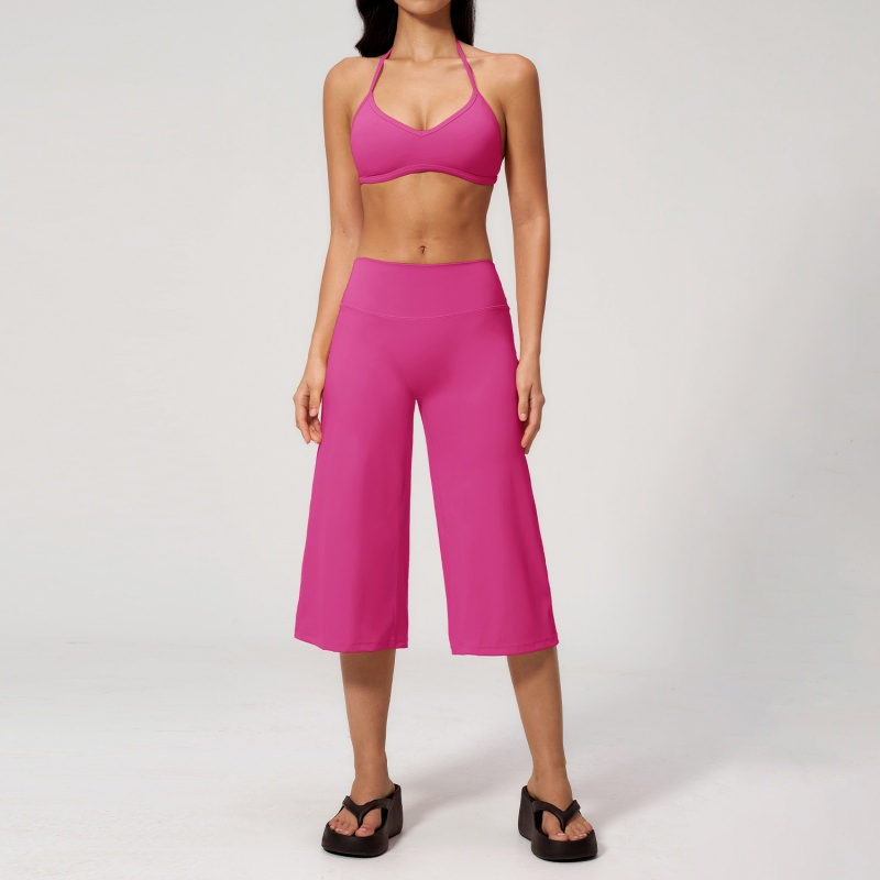Calças Cropped Largas e Soltas, Top de Yoga com Decote em V, Roupas Femininas, Moda, Roupas Casuais para Esportes