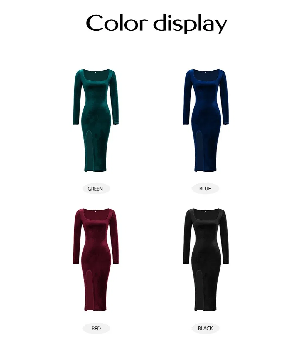 Vestido Sexy para Mulher Madura Vestidos de Moda para a Noite Vestido Justo de Manga Longa Feito de Veludo Luxuoso