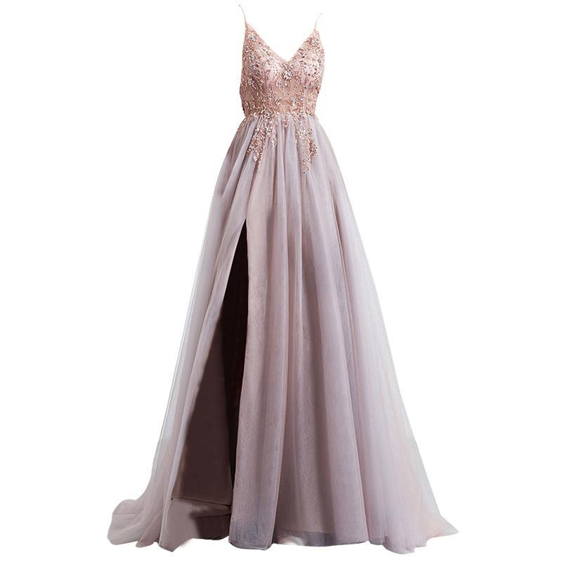 Vestido de Festa para Mulheres com Alças Finas em Lavanda Sexy, Decote em V para Casamento