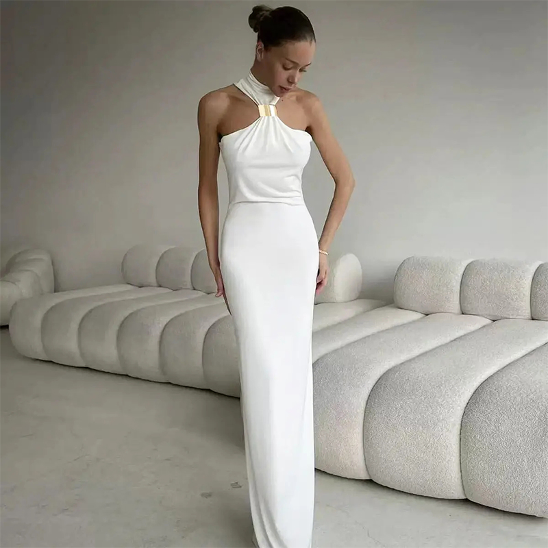 Vestidos Maxi Sem Mangas Bodycon Femininos de Verão 2025 Novo Design Elegante com Decote Vestido Midi Sexy com Fenda para o Quadril