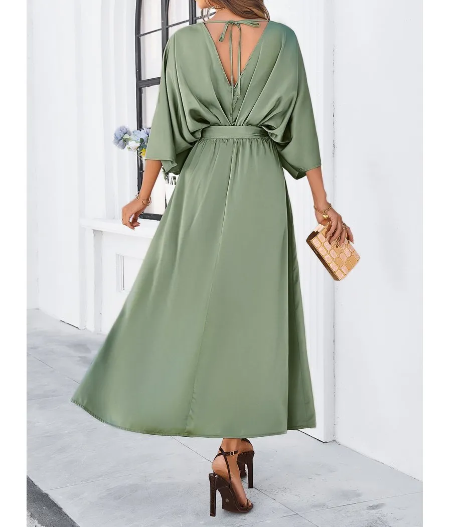 Vestido Elegante Vintage de Verão com Decote em V Clássico