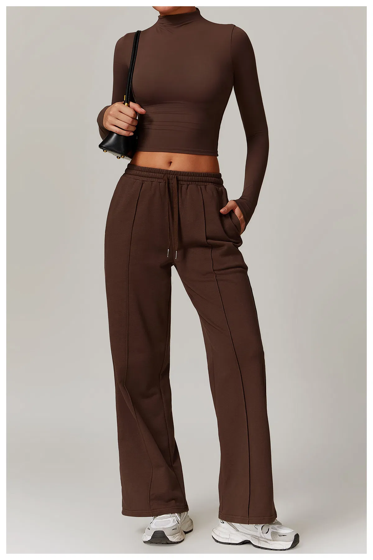 Calças largas femininas, camisetas de manga longa, moletom, conforto, roupas de lazer, vestuário esportivo