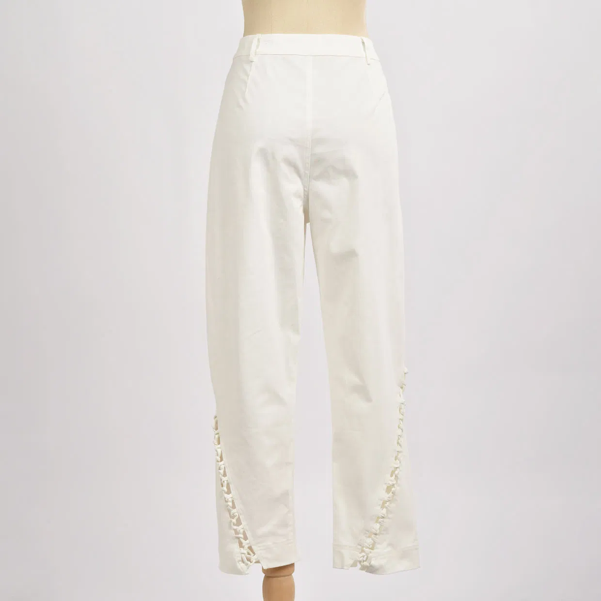 Calças cropped de cintura alta off white com recortes laterais, calças soltas plissadas para escritório, modelo reto para mulheres, personalização OEM