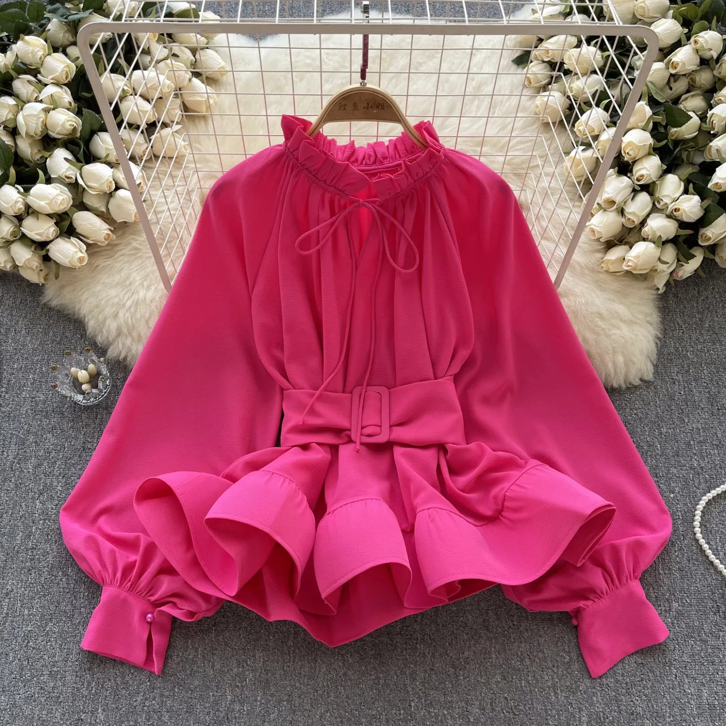 2024 Blusa de Manga Longa com Renda e Laço na Cintura em Cinco Cores, Estilo Vintage Francês para Mulheres