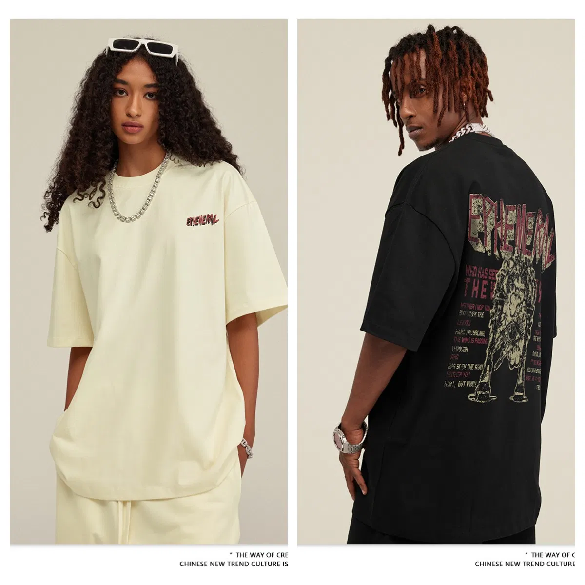 Novas Chegadas Atacado Verão Mulheres 100%Cotton 305GSM Casual Manga Curta Mulheres Estampado Roupas Largas
