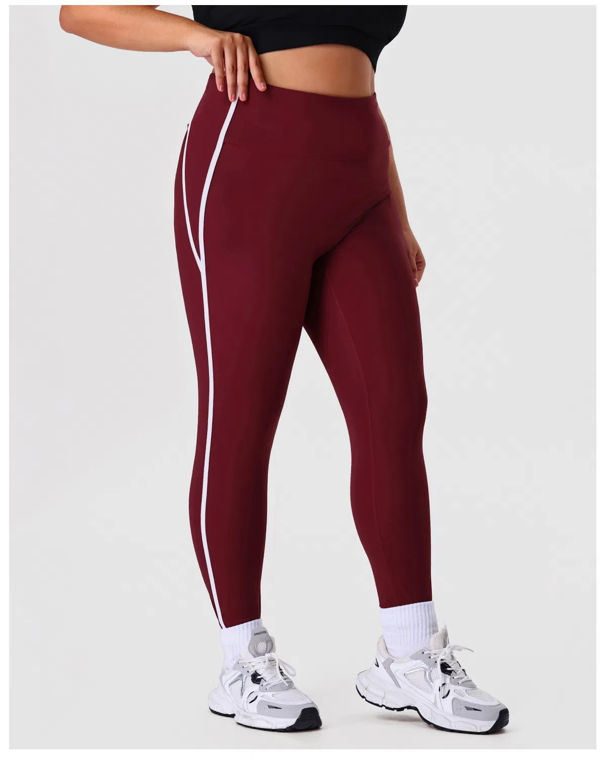 Roupas de Fitness para Corrida Feminina com Leggings de Cintura Alta em Tamanhos Grandes com Bloco de Cores e Casaco Emagrecido
