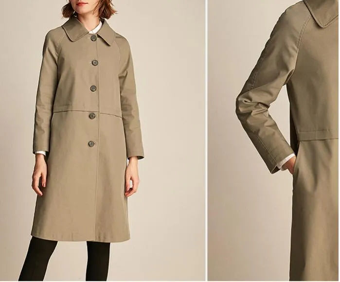 Design de Moda Personalizado Estilo Novo Casaco Clássico Francês Feminino Caqui