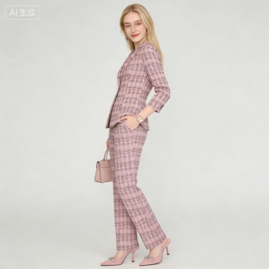 Conjunto de Blazer em Tweed Rosa - Roupas Formais de Negócios Elegantes para Mulheres