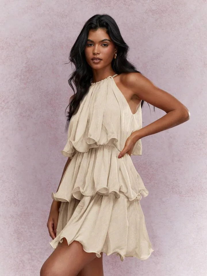 Vestido Longo Elegante Sem Mangas com Decote Halter Estilo Verão Vestido de Festa Elegante Vestido de Noite Elegante Vestido Formal Feminino Roupas Femininas Atacado