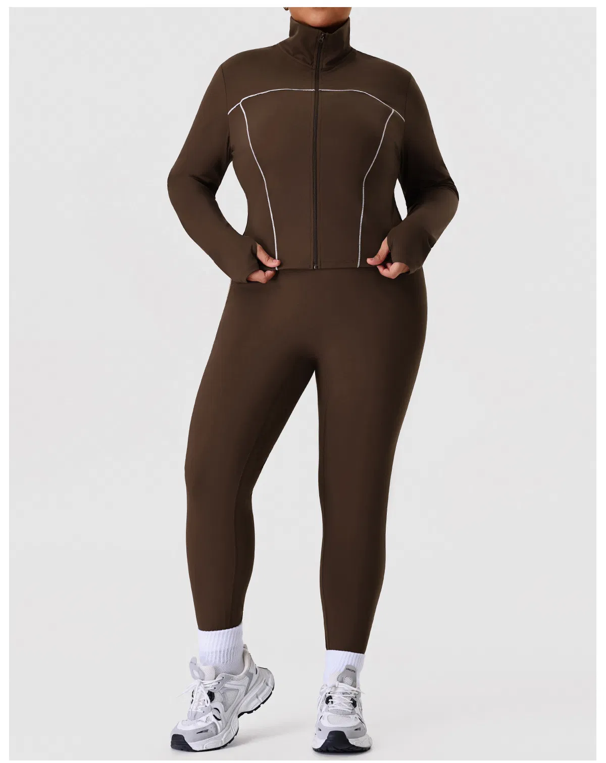 Jaqueta Esportiva Plus Size para Mulheres + Calças Conjunto de Yoga Academia