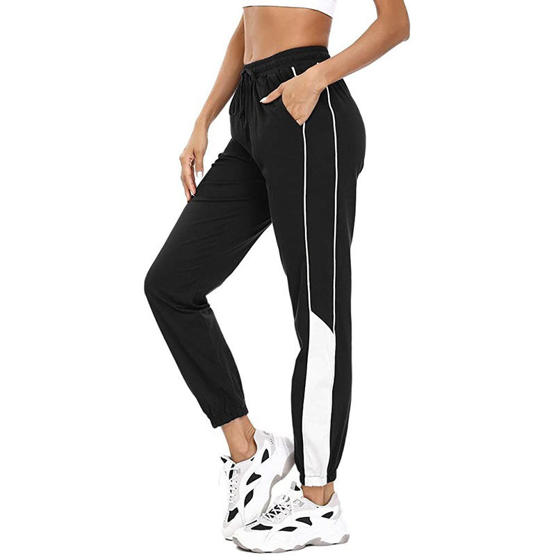 Fábrica Atacado Moda Calças de Moletom com Corda de Ajuste Calças de Moletom Femininas Cintura com Corda Calças com Costura Lateral Calças de Corrida para Mulheres