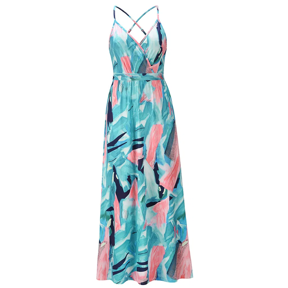 Vestido Maxi Floral Casual de Verão Sexy para Mulheres, Vestido de Festa para Ladies Personalizado de Fábrica