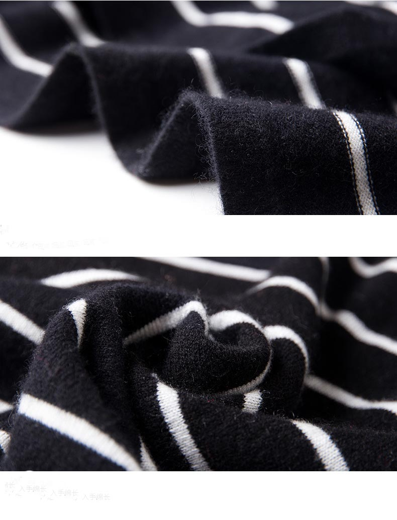 Vestido de Inverno Mais Popular em Lã Merino Ultrafina com Mistura de Viscose Sustentável de Floresta e Nylon (Lavável à Máquina) com Listras Brancas para Mulheres - Moda com Gola Redonda
