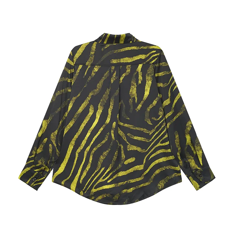 Camisa de Manga Longa para Mulheres com Estampa de Zebra para o Verão, Blusa Feminina com Botões