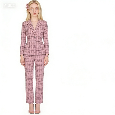 Conjunto de Blazer em Tweed Rosa - Roupas Formais de Negócios Elegantes para Mulheres