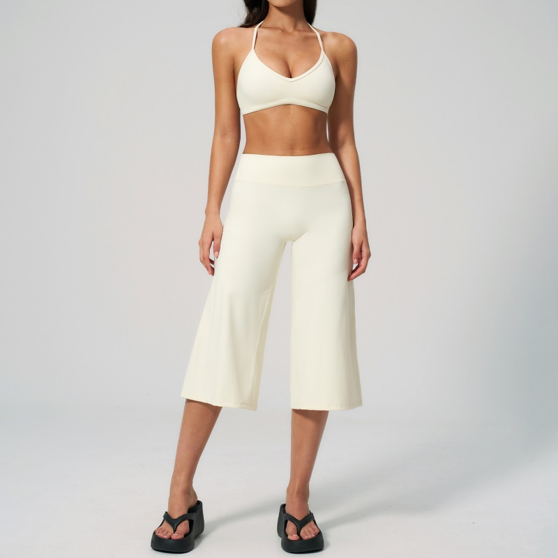Calças Cropped Largas e Soltas, Top de Yoga com Decote em V, Roupas Femininas, Moda, Roupas Casuais para Esportes