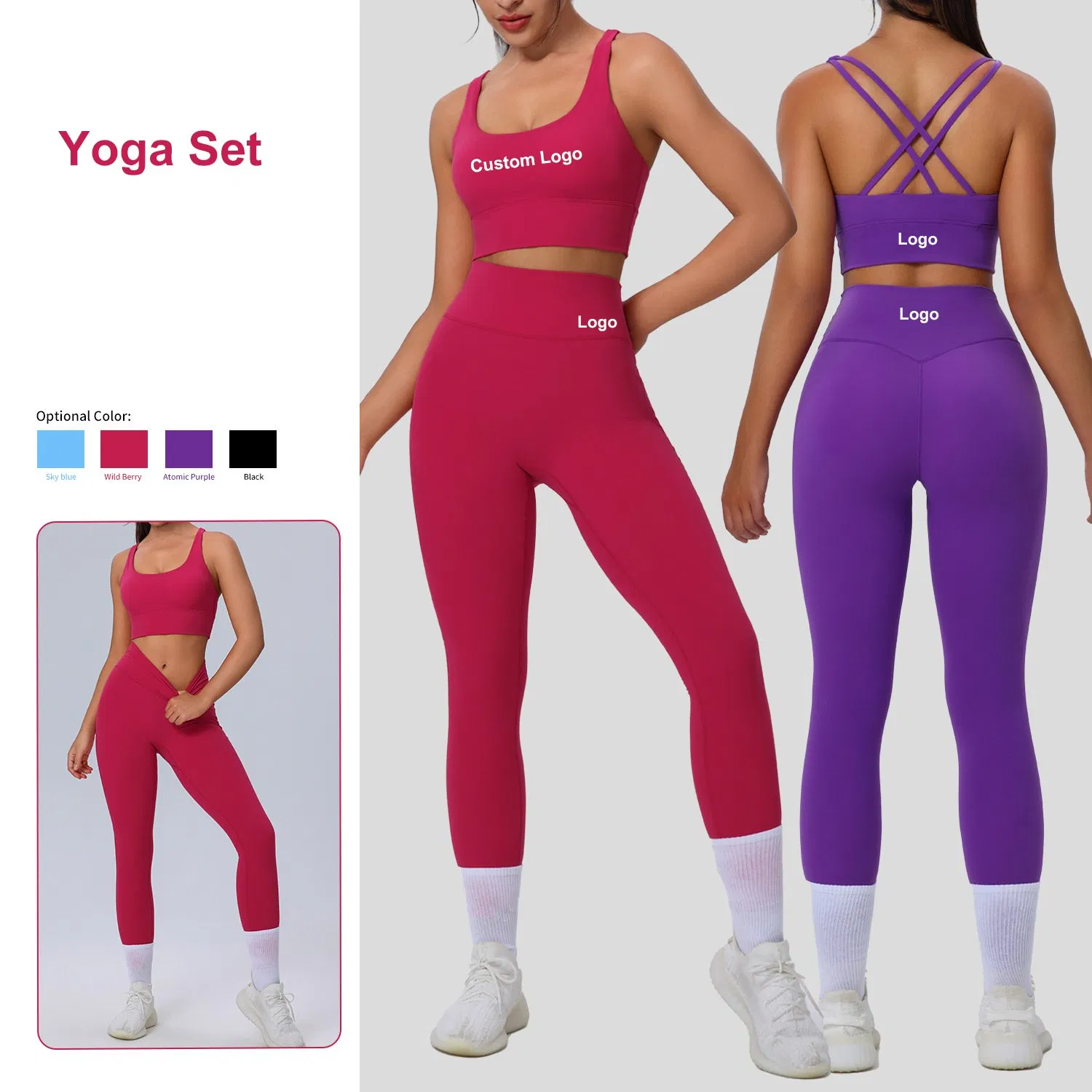 Conjunto de Yoga Plus Size 2PCS com Logo Personalizado para Mulheres, Alta Elasticidade, Respirável, Roupas de Fitness para Treino