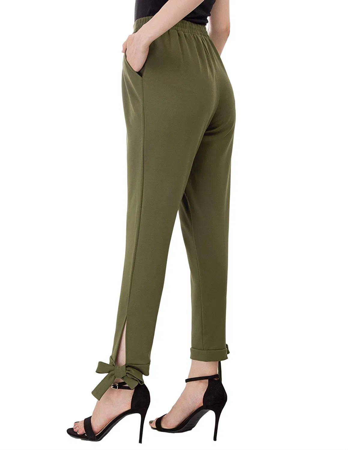 Design de Moda Calças Femininas Slim Fit Calças Casuais com Design de Laço para Mulheres