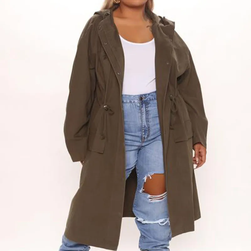 Casaco Longo de Algodão Personalizado para Mulheres, Jaqueta Solta com Capuz, Trench Coat de Poeira