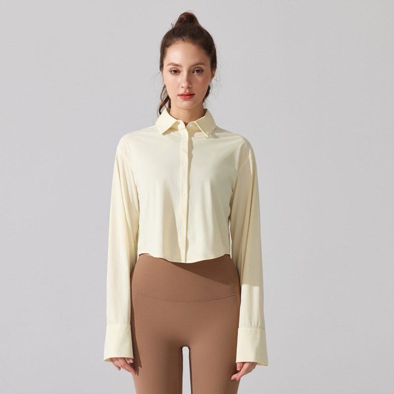 Roupas de Verão para Camping ao Ar Livre e Navegação com Proteção UV 50+ Camisas de Manga Longa para Mulheres, Blusas de Yoga com Alta Elasticidade e Botão
