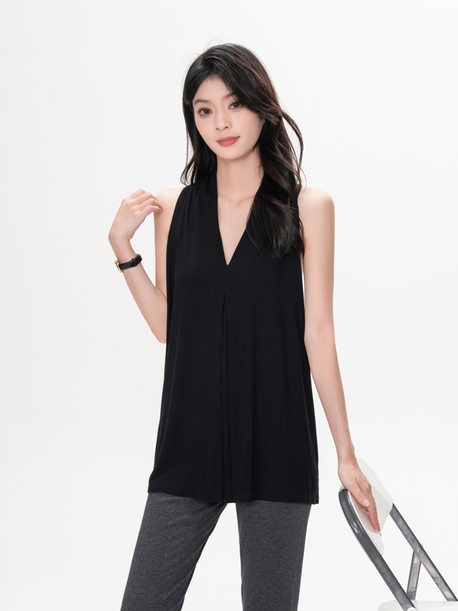Camisetas pretas sem mangas de bambu elegantes para mulheres - Moda sustentável