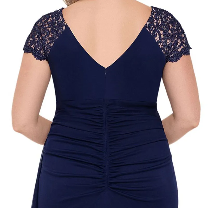 Vestido de festa e noite em chiffon com ombreiras de renda, elegante, plus size, personalizado e adornado para mulheres