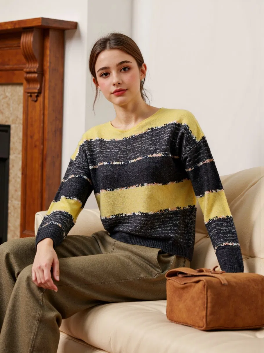 Suéter solto de manga longa para lazer urbano, moda feminina, cashmere com ricos padrões e fios, resposta rápida da fábrica
