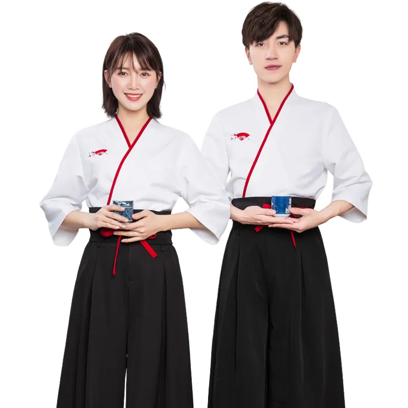 Melhor Qualidade Conjunto de Trabalho para Homens e Mulheres com Manga de Cinco Pontos, Saia, Calças, Uniforme de Garçom para Restaurante, Roupa de Chef para Cozinha