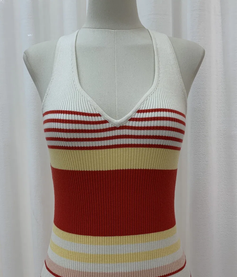 Vestido de malha leve, vibrante e colorido com listras para o verão feminino