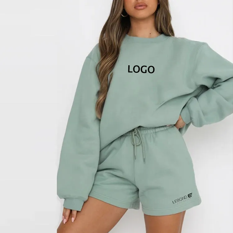 Conjunto Casual Personalizado de Setembro Super 2 Peças Conjunto de Moletom Oversize para Mulheres de Alta Qualidade em Algodão Curto Conjunto de Duas Peças Roupas Femininas