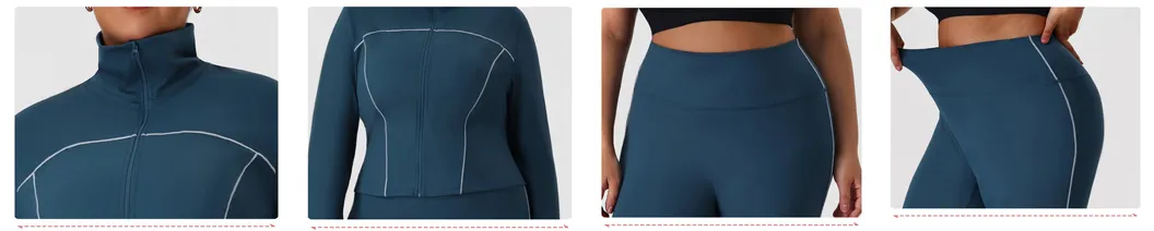 Jaqueta Esportiva Plus Size para Mulheres + Calças Conjunto de Yoga Academia