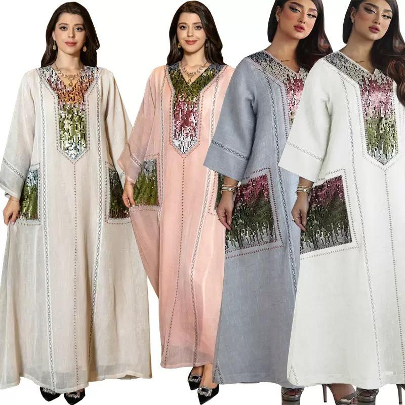 Atacado de novas roupas muçulmanas femininas do Oriente Médio, pijamas, vestuário casual estampado