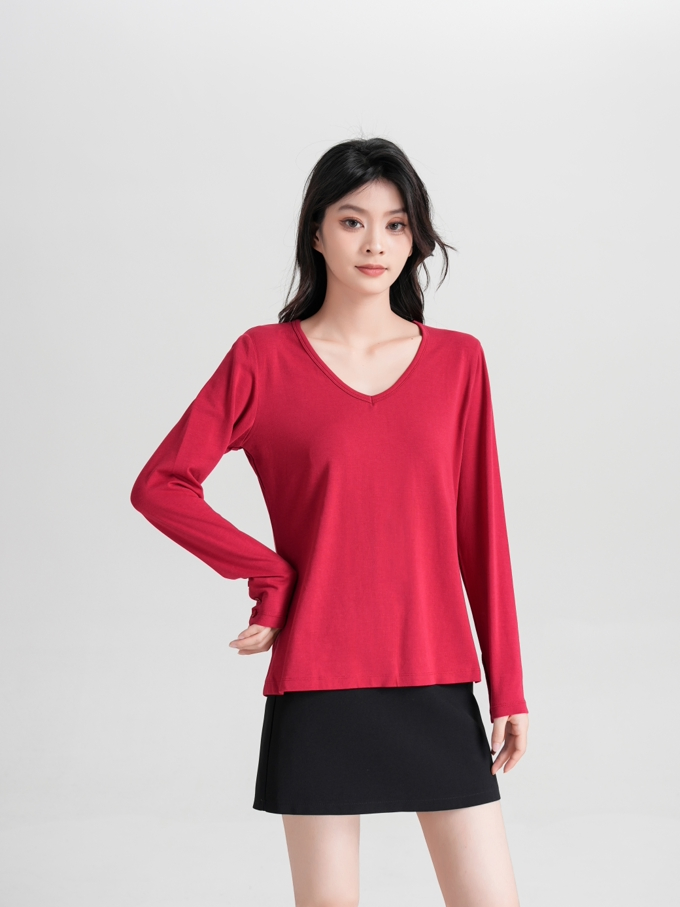 Camiseta de Manga Longa Vermelha Sustentável para Mulheres - Moda Ecológica