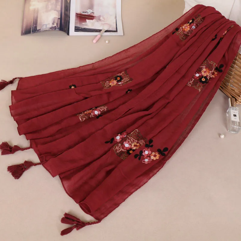 Cachecol longo feminino de algodão com estampa de ameixa