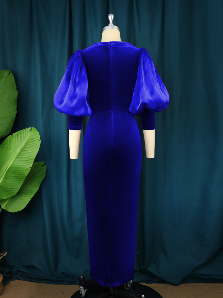 Vestido Francês de Alta Qualidade com Cintura e Mangas Longas para Mulheres - Roupas de Festa