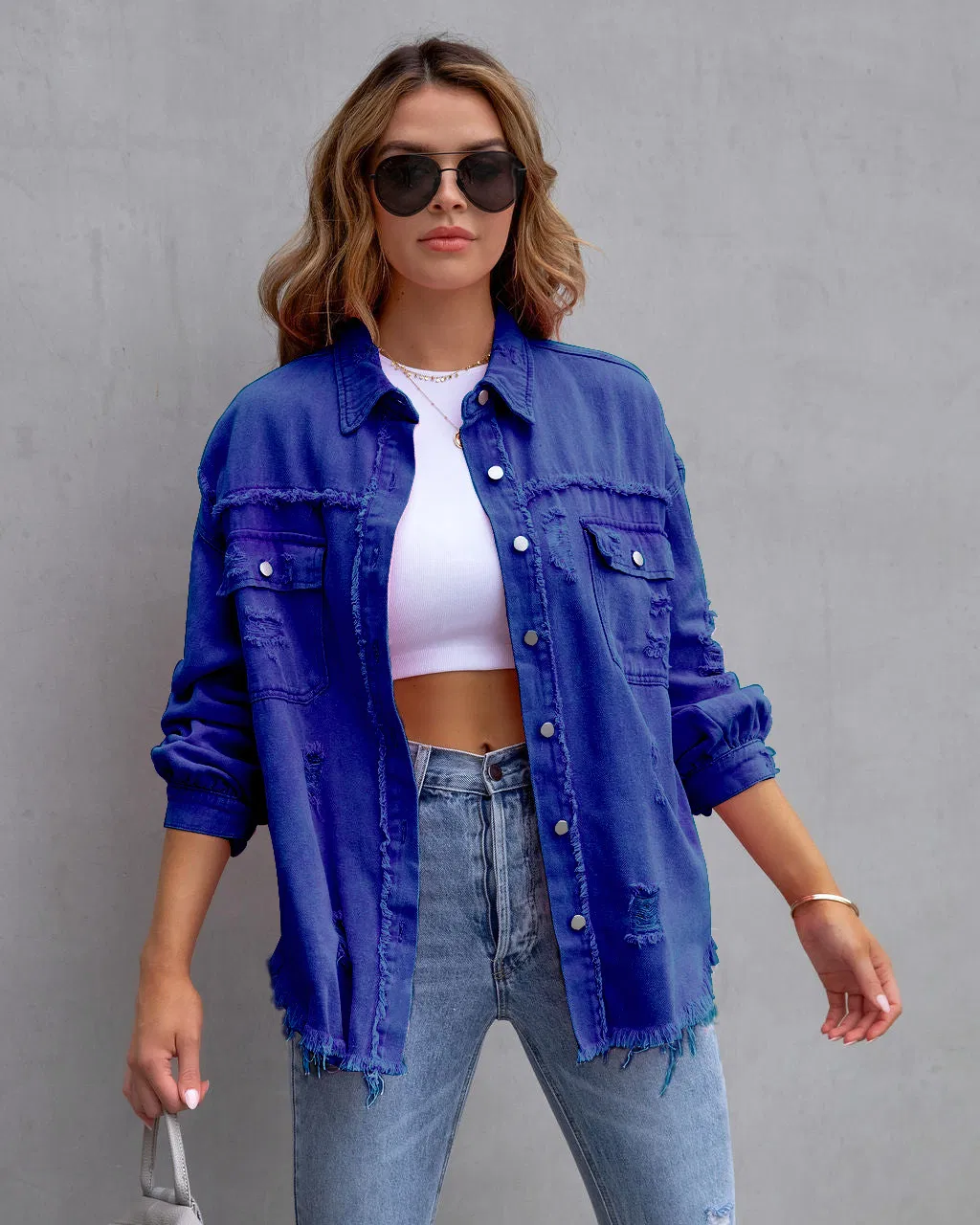 Jaquetas de Denim para Mulheres em Várias Cores, Jaqueta de Denim Desgastada de Comprimento Médio, Camisas para Meninas, Roupas Casuais, Casaco de Jeans, Roupas de Rua em Denim